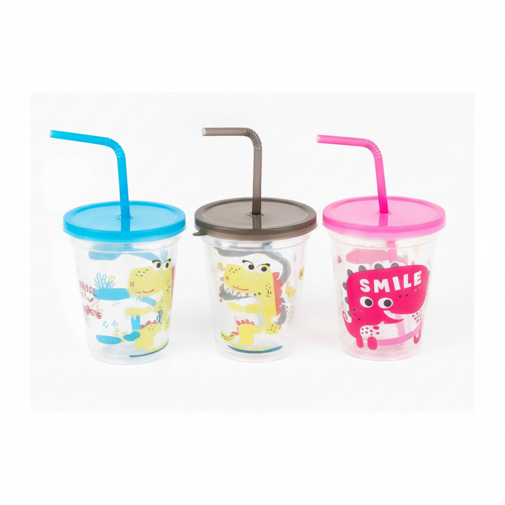 VASO CON SORBETE 12*9CM 儿童小吸管杯 NS230247Z4
