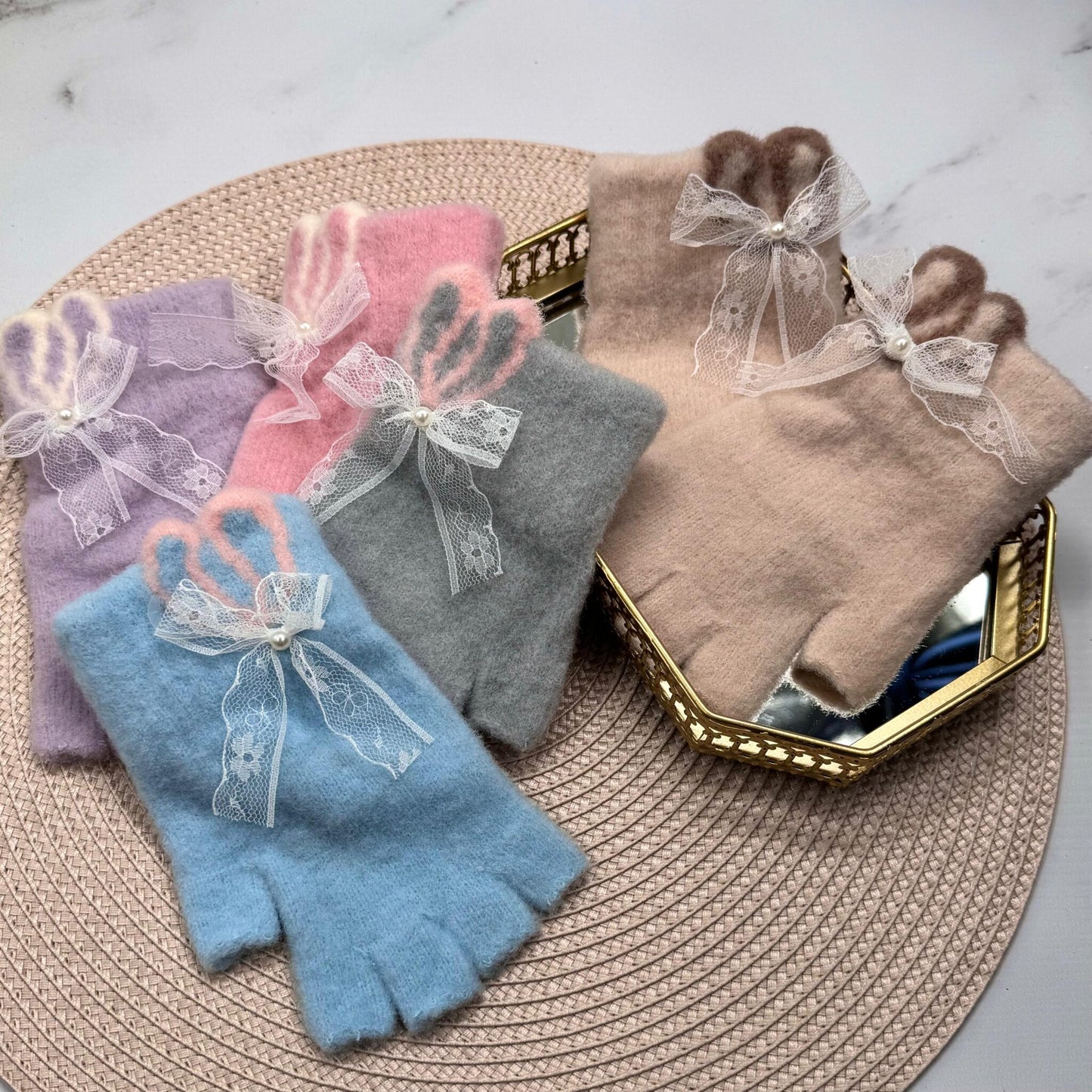 GUANTES INFANTIL MUJER 女式半指蝴蝶结手套 A-15