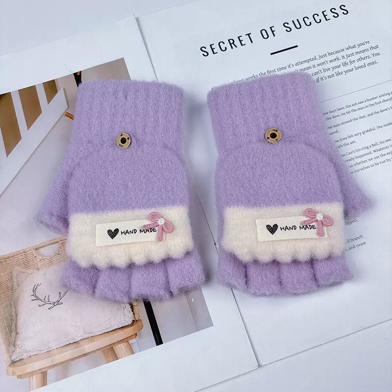 GUANTES MUJER C/FUNDA COLOR 女式加盖半指手套 A-3353
