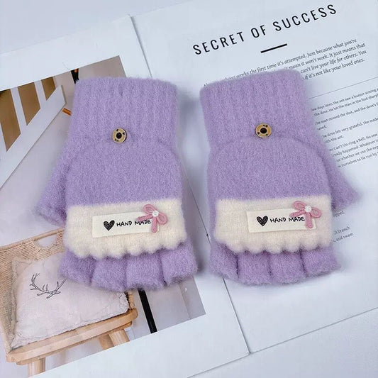 GUANTES MUJER C/FUNDA COLOR 女式加盖半指手套 A-3353