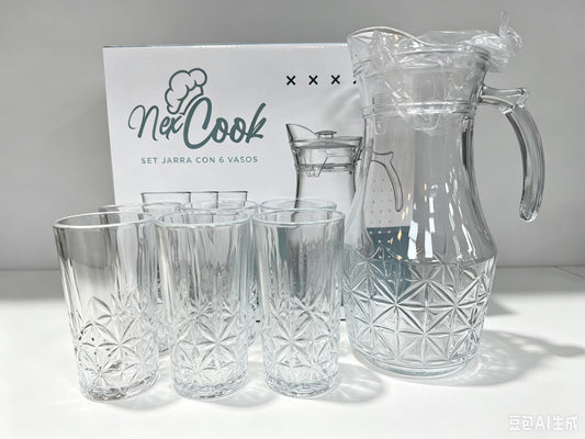 JARRA+6 VASOS DE VIDRIO 1.8L/280ML 玻璃水壶+6个玻璃杯60027