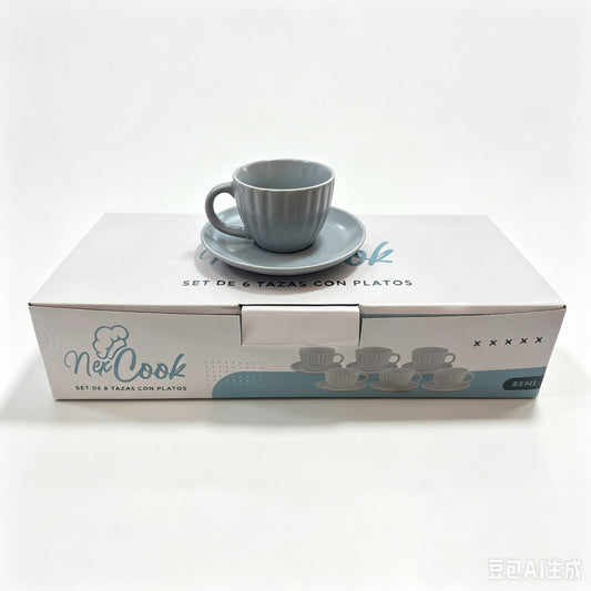 SET TAZA RAYADO C/PLATO 85ML 6PCS 陶瓷条纹杯带盘子03066