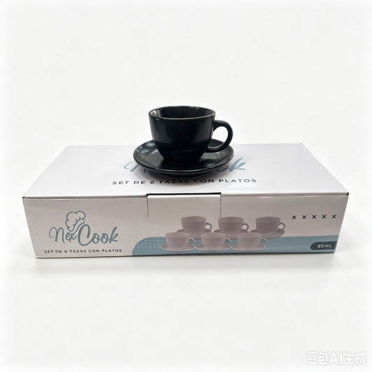 SET TAZA CERAMICA C/PLATO 85ML 6PCS 陶瓷杯带盘子03127
